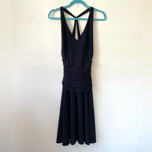 Y2K Nine West Black Stretch Ruched Draped Halter Mini Dress Size Medium